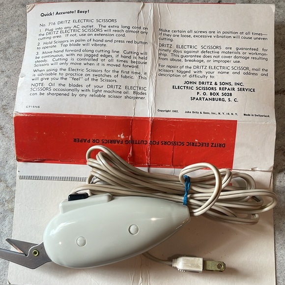Vintage Dritz Electric Scissors Fabric Paper Work excellent No 716.  1962 Quick - Picture 4 of 4